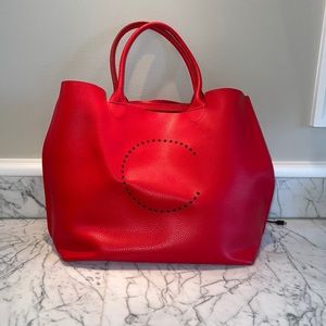 Mark & Graham red leather tote, C initial